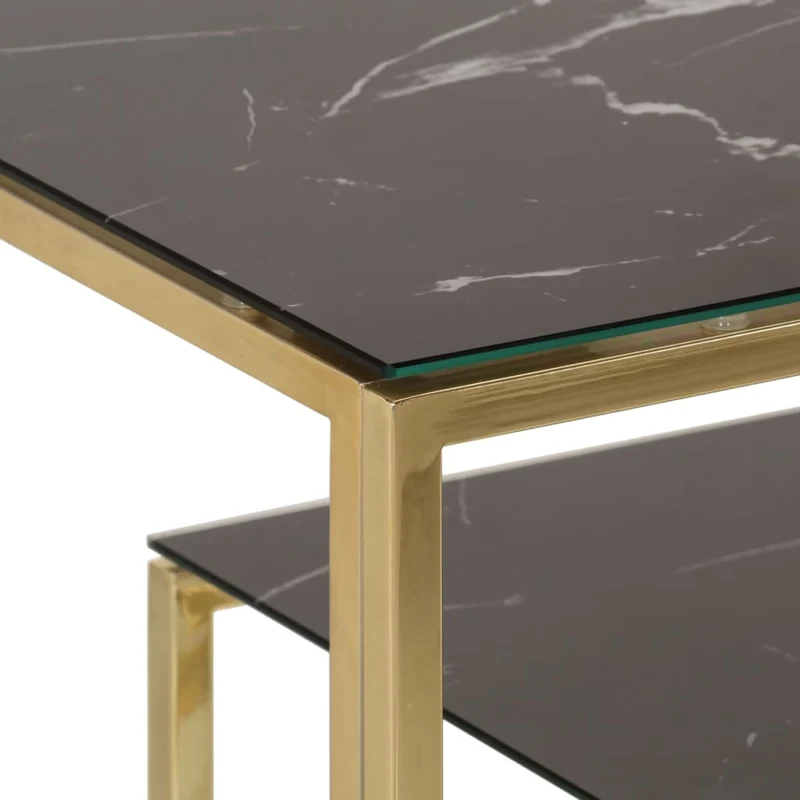 Table console avec étagère 110 x 35 x 70 cm en acier inoxydable doré et verre trempé DEC031359