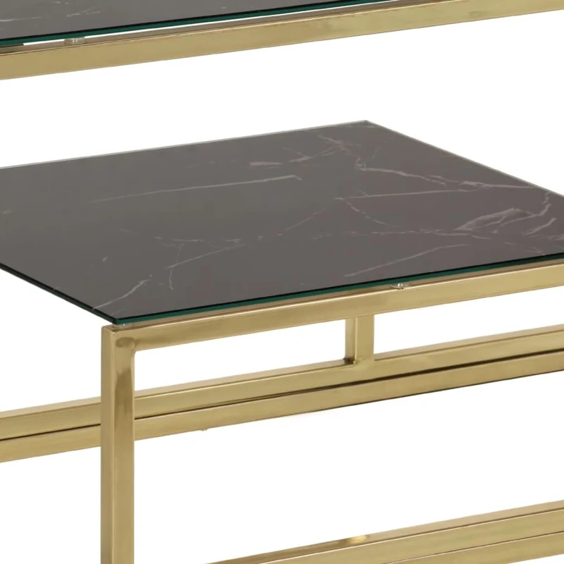 Table console avec étagère 110 x 35 x 70 cm en acier inoxydable doré et verre trempé DEC031359