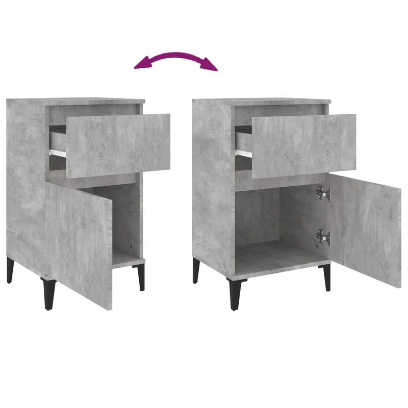 Lot de 2 tables de chevet avec tiroir et compartiment avec porte 40 x 35 x 70 cm bois d'ingénierie gris et métal DEC035383