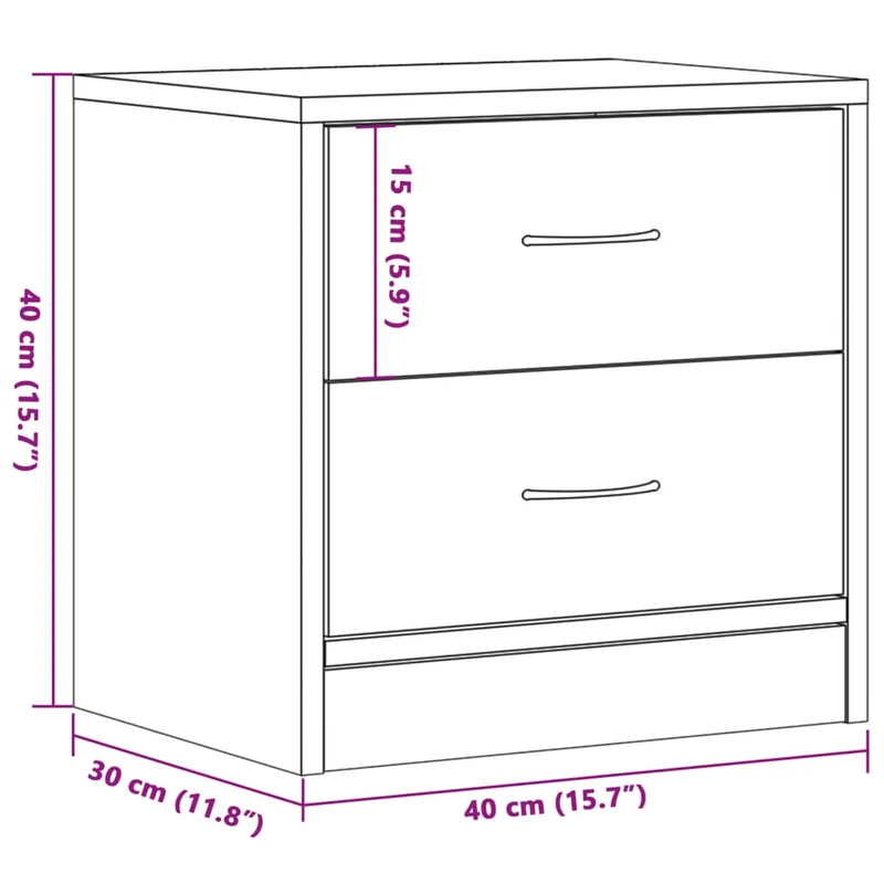 Lot de 2 tables de chevet avec deux tiroirs 40 x 30 x 40 cm en bois d'ingénierie couleur chêne DEC035056