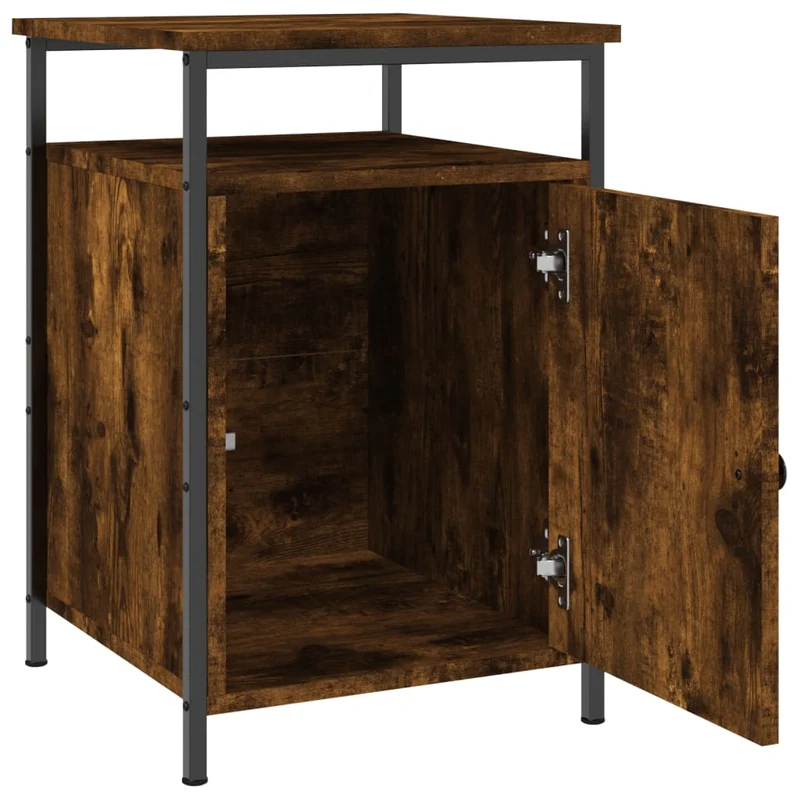 Table de chevet avec compartiment avec porte 40 x 42 x 60 cm bois d'ingénierie marron et fer DEC033644