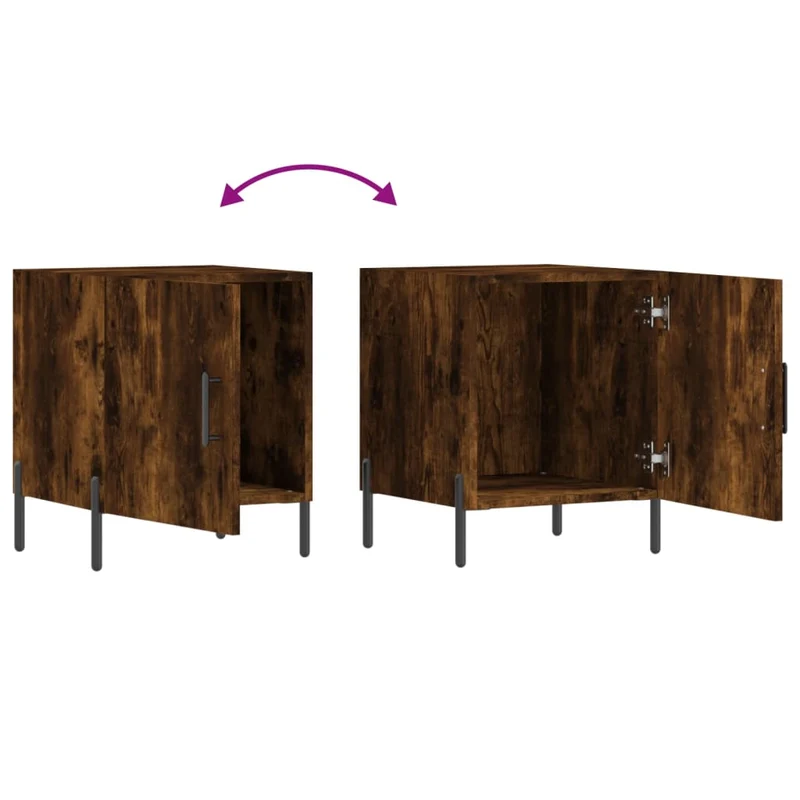 Table de chevet avec compartiment avec porte 40 x 40 x 50 cm bois d'ingénierie marron et fer DEC033614