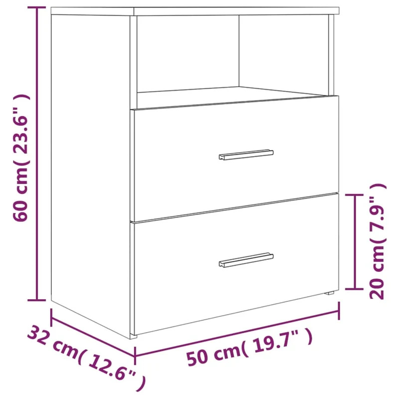 Lot de 2 tables de chevet avec deux tiroirs et compartiment ouvert 50 x 32 x 60 cm bois d'ingénierie marron DEC035146
