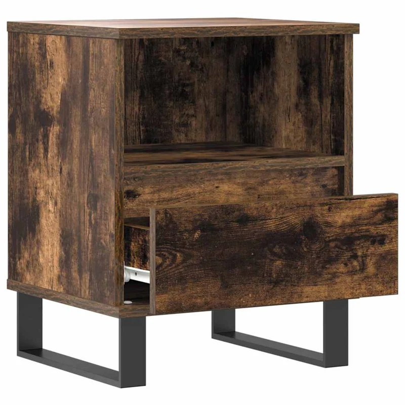 Lot de 2 tables de chevet avec compartiment ouvert et tiroir 40 x 35 x 50 cm bois ingénierie marron et métal DEC035102
