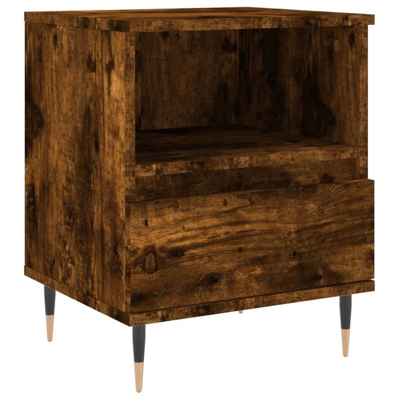 Lot de 2 tables de chevet avec compartiment ouvert et tiroir 40 x 35 x 50 cm bois ingénierie marron et métal DEC035095
