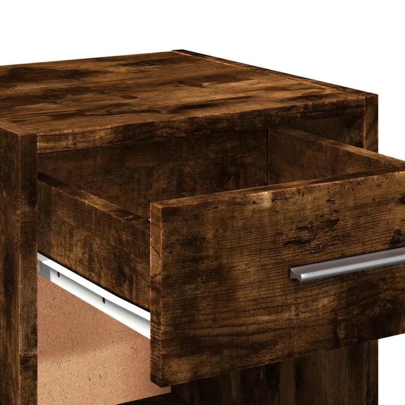 Lot de 2 tables de chevet avec étagères et tiroir 35 x 34 x 65 cm bois ingénierie marron DEC035066