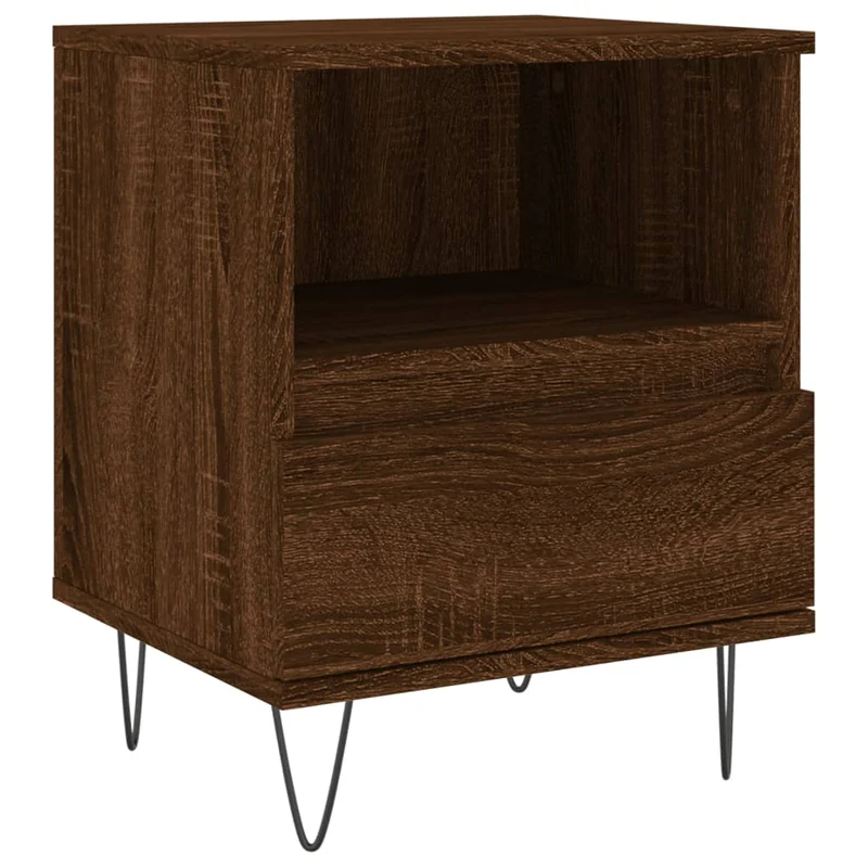 Lot de 2 tables de chevet avec compartiment ouvert et tiroir 40 x 35 x 50 cm bois ingénierie marron et métal DEC035183