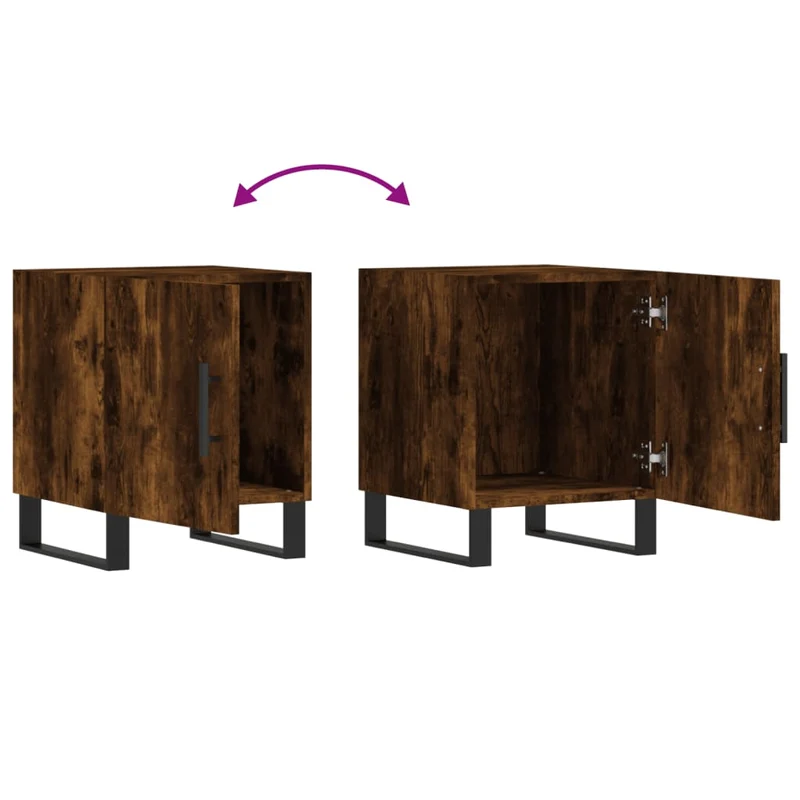 Lot de 2 tables de chevet avec compartiment avec porte 40 x 40 x 50 cm bois d'ingénierie marron et fer DEC035122