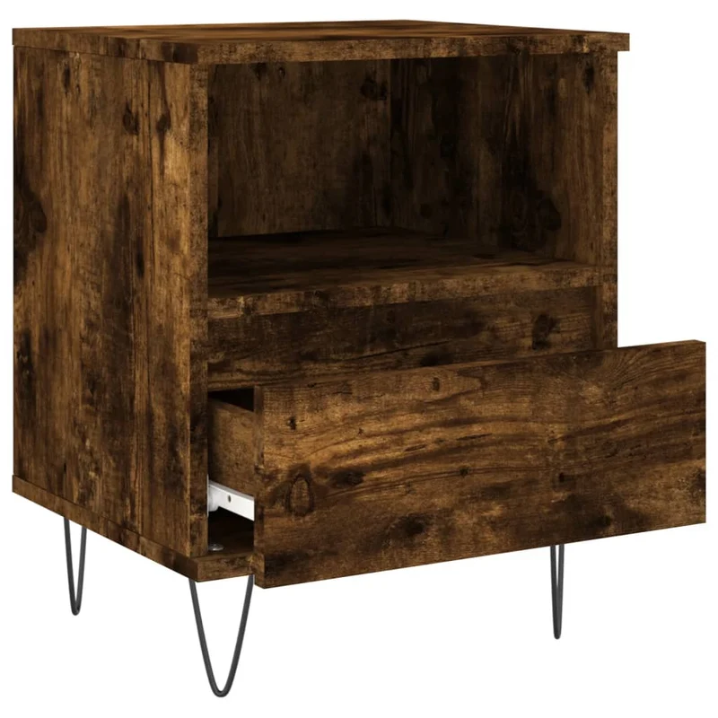 Lot de 2 tables de chevet avec compartiment ouvert et tiroir 40 x 35 x 50 cm bois ingénierie marron et métal DEC035098
