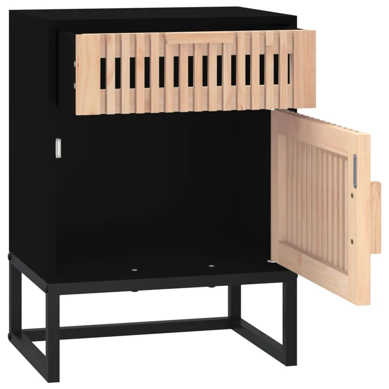 Lot de 2 tables de chevet avec tiroir et compartiment avec porte 40 x 30 x 55,5cm bois ingénierie et fer noir DEC035513