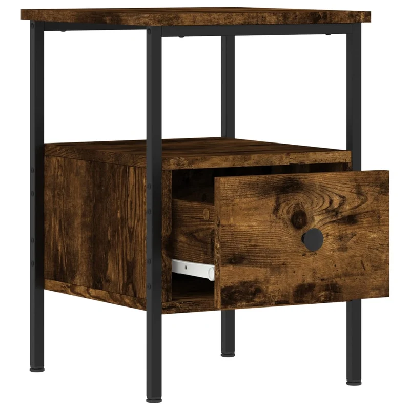 Lot de 2 tables de chevet avec tiroir et étagère 34 x 36 x 50 cm bois ingénierie marron et fer DEC035064