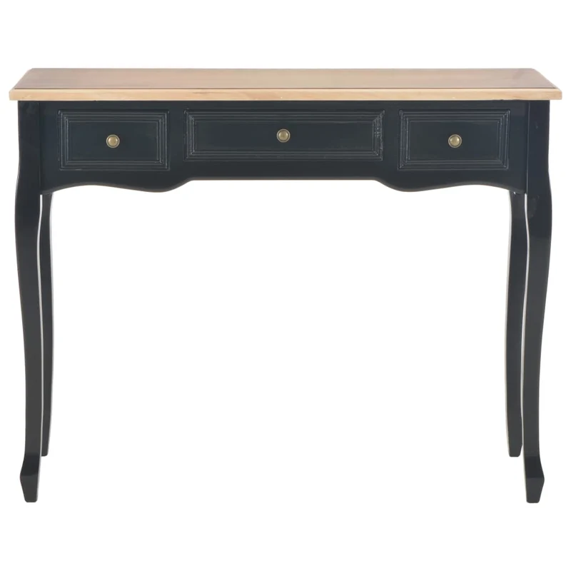 Table de console table coiffeuse avec 3 tiroirs MDF + bois de pin noir DEC032567