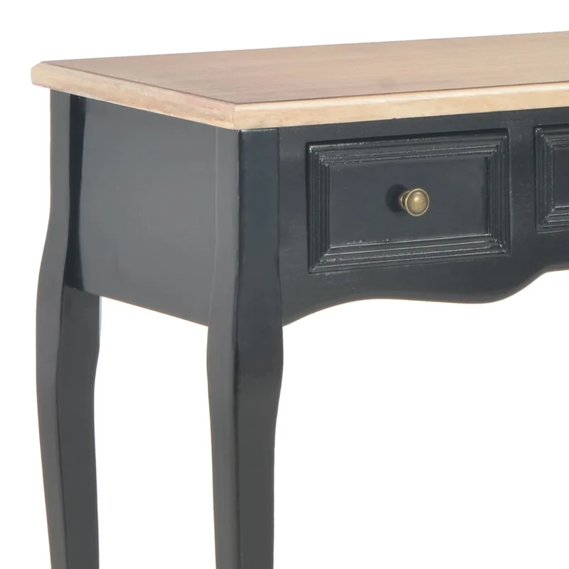 Table de console table coiffeuse avec 3 tiroirs MDF + bois de pin noir DEC032567