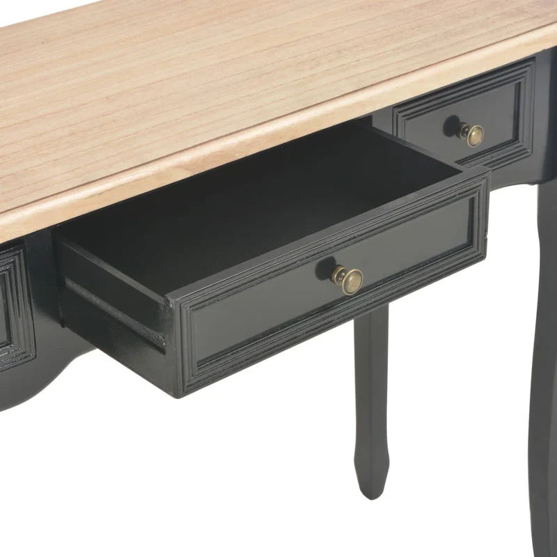 Table de console table coiffeuse avec 3 tiroirs MDF + bois de pin noir DEC032567