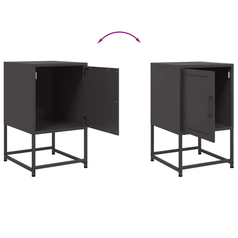 Lot de 2 tables de chevet avec compartiment avec porte 36 x 39 x 60,5 cm acier noir DEC035485