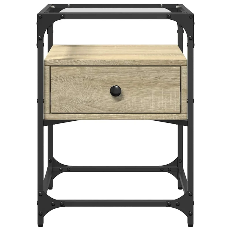 Lot de 2 tables de chevet avec tiroir 40 x 40 x 55 cm bois ingénierie acier et verre DEC035278