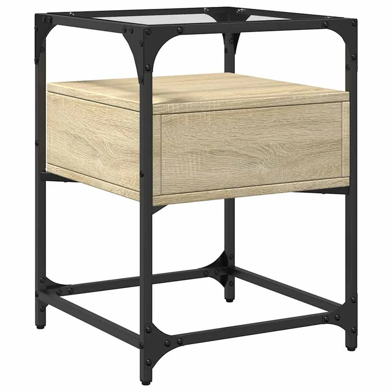 Lot de 2 tables de chevet avec tiroir 40 x 40 x 55 cm bois ingénierie acier et verre DEC035278