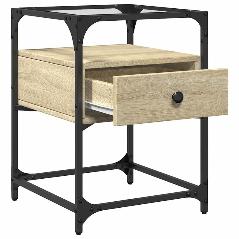 Lot de 2 tables de chevet avec tiroir 40 x 40 x 55 cm bois ingénierie acier et verre DEC035278