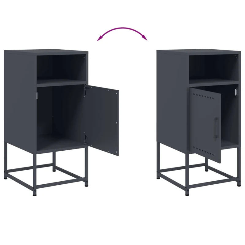 Lot de 2 tables de chevet avec compartiment avec porte 36 x 39 x 78 cm acier anthracite DEC034832