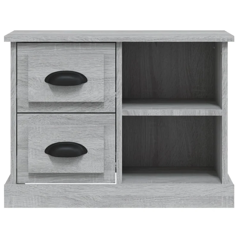 Table de chevet avec 2 tiroirs et 2 compartiments 60 x 35,5 x 45 cm bois d'ingénierie gris DEC034684