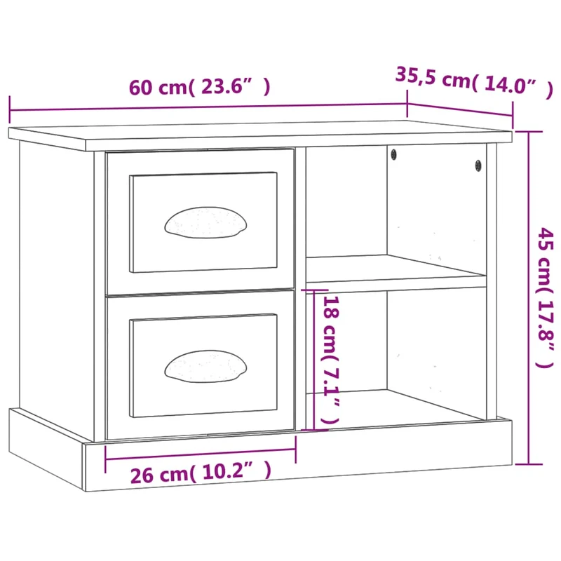 Table de chevet avec 2 tiroirs et 2 compartiments 60 x 35,5 x 45 cm bois d'ingénierie gris DEC034684
