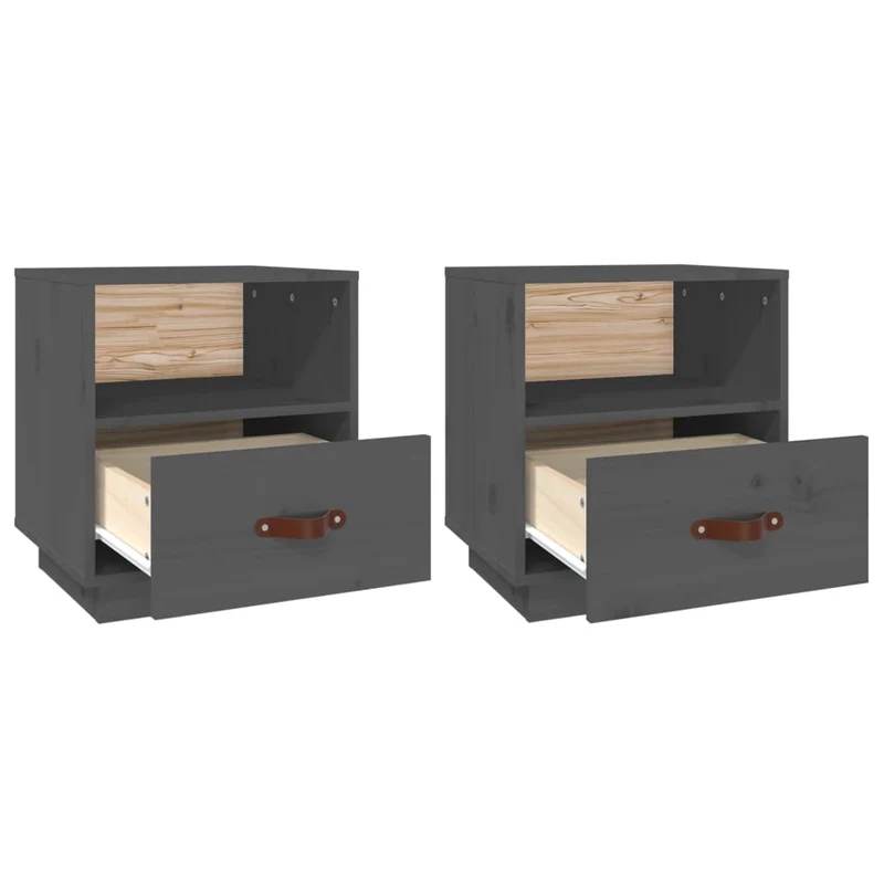 Lot de 2 tables de chevet avec tiroir et compartiment ouvert 40 x 34 x 45 cm bois de pin gris DEC035323