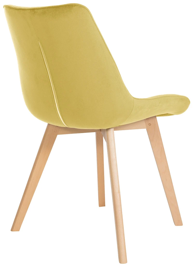 Chaise de salle à manger x1 design scandinave coutures carrées en velours jaune pieds en bois clair 10_0002187
