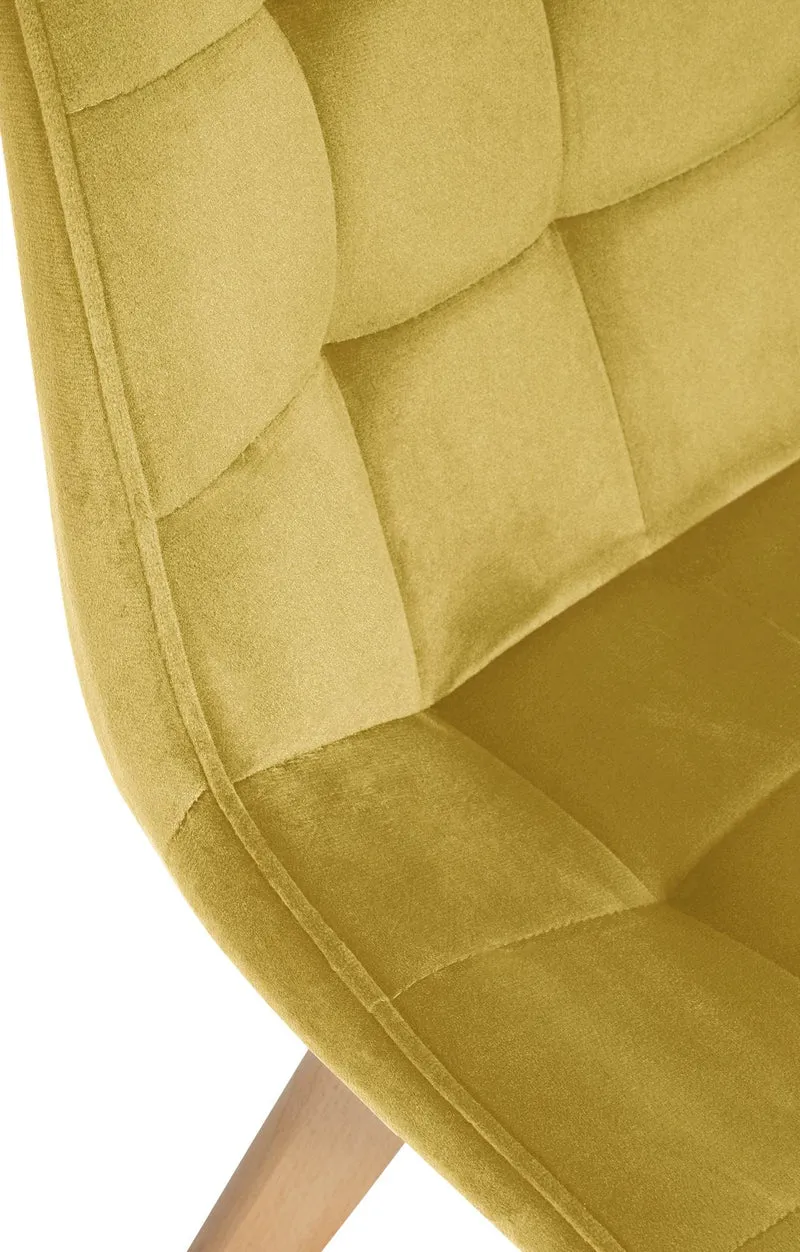 Chaise de salle à manger x1 design scandinave coutures carrées en velours jaune pieds en bois clair 10_0002187