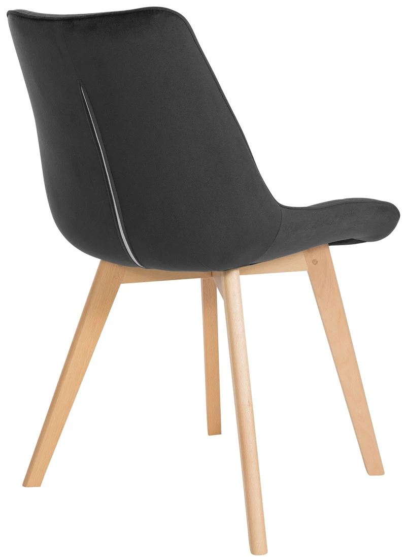 Chaise de salle à manger x1 design scandinave coutures carrées en velours noir pieds en bois clair 10_0002190