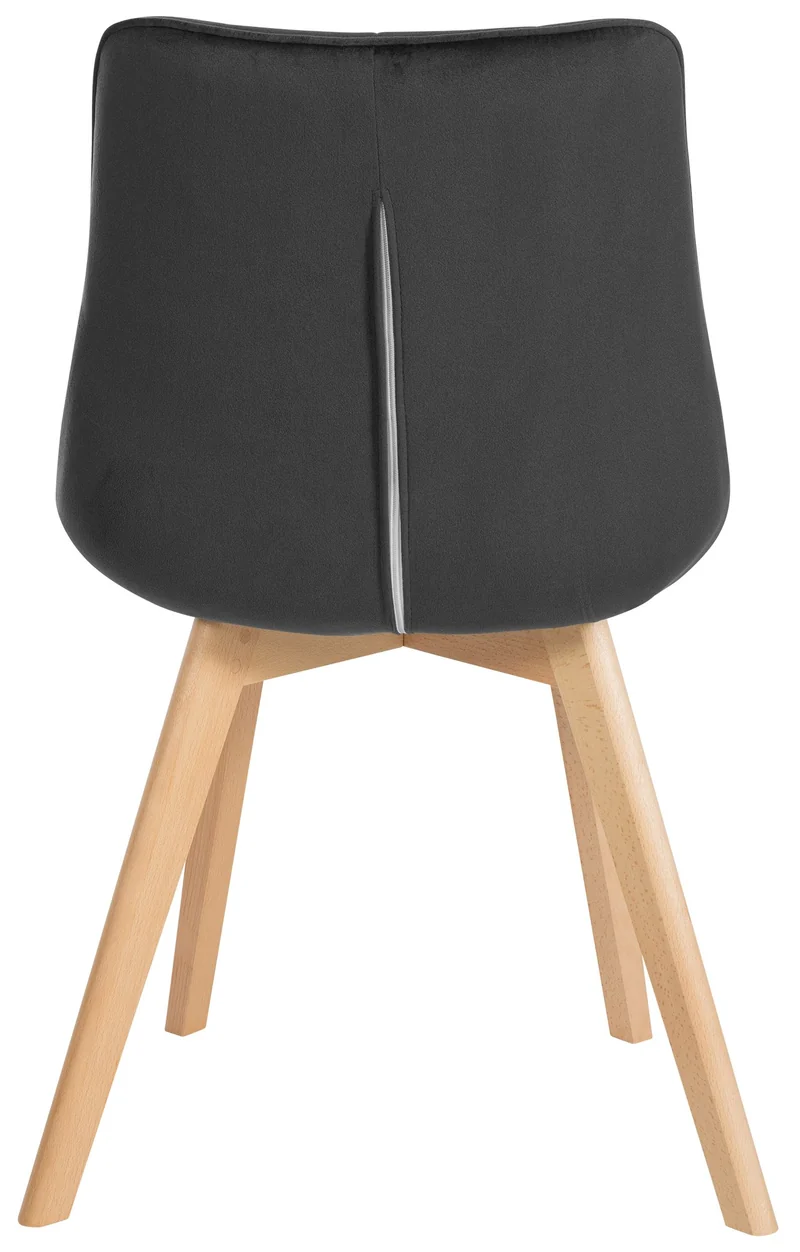 Chaise de salle à manger x1 design scandinave coutures carrées en velours noir pieds en bois clair 10_0002190