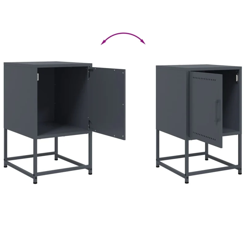 Lot de 2 tables de chevet avec compartiment avec porte 36 x 39 x 60,5 cm acier anthracite DEC034830