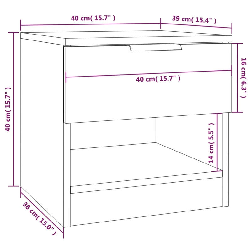 Lot de 2 tables de chevet avec tiroir et compartiment ouvert 40 x 39 x 40 cm en bois d'ingénierie marron DEC035149