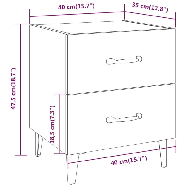 Lot de 2 tables de chevet avec deux tiroirs 40 x 35 x 47,5 cm bois d'ingénierie marron et métal DEC035088