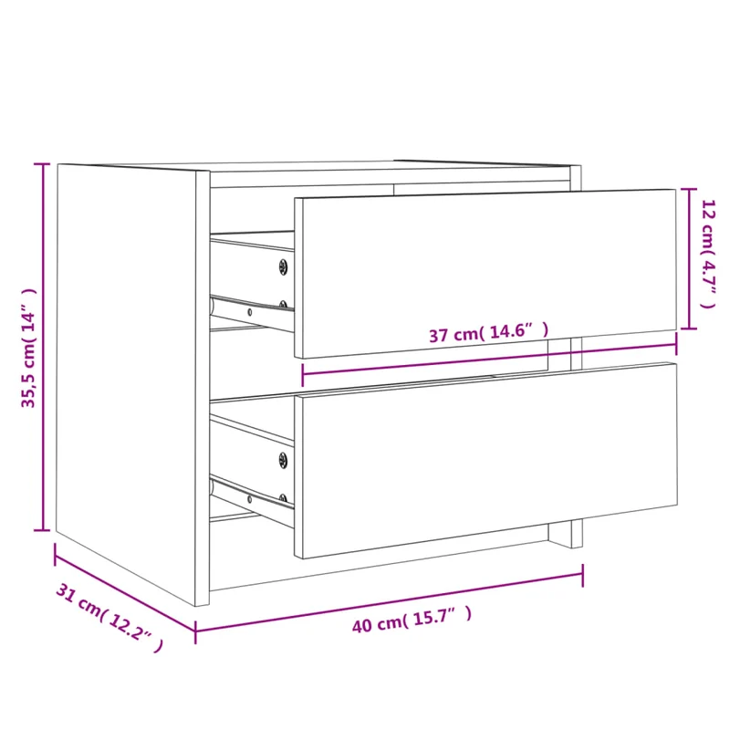Table de chevet avec deux tiroirs 40 x 31 x 35,5 cm bois de pin blanc DEC033343