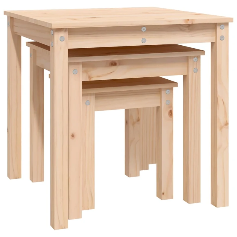 Lot de 3 tables d'appoint gigognes en bois de pin non traité DEC032703