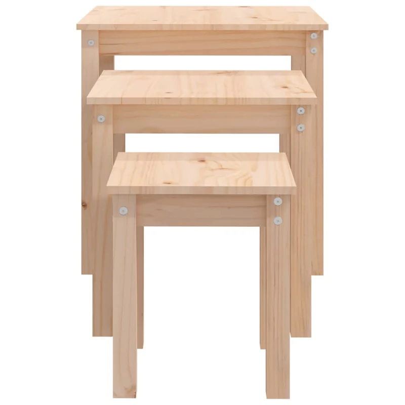 Lot de 3 tables d'appoint gigognes en bois de pin non traité DEC032703