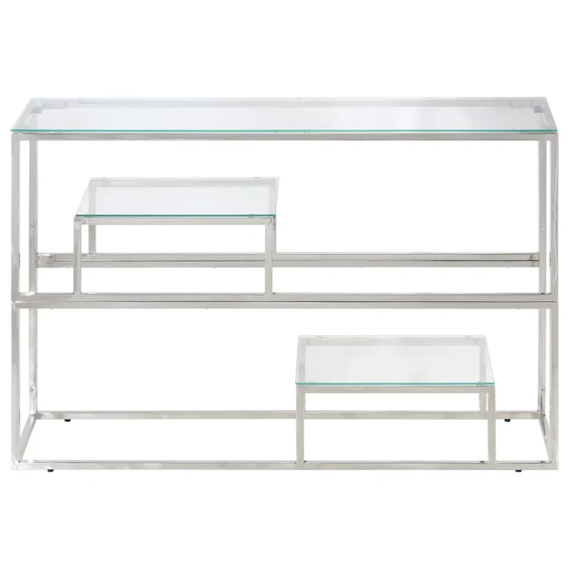 Table d'appoint console 110 x 35 x 70 cm acier inoxydable argenté et verre trempé DEC031333