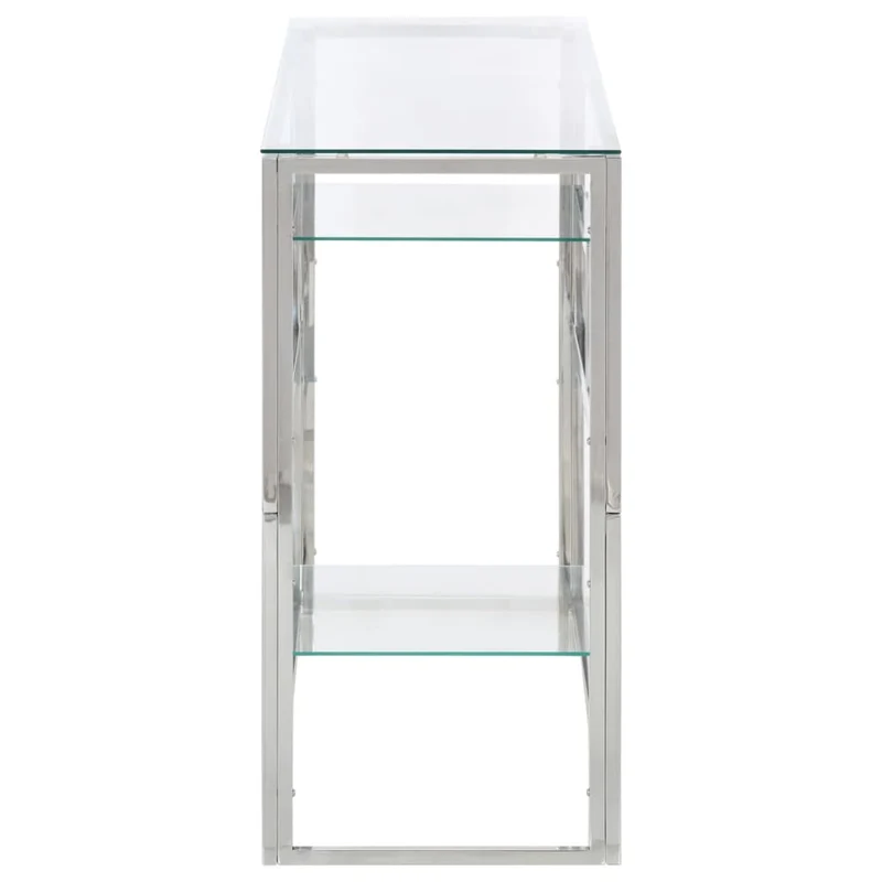 Table d'appoint console 110 x 35 x 70 cm acier inoxydable argenté et verre trempé DEC031333