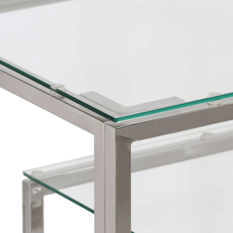 Table d'appoint console 110 x 35 x 70 cm acier inoxydable argenté et verre trempé DEC031333