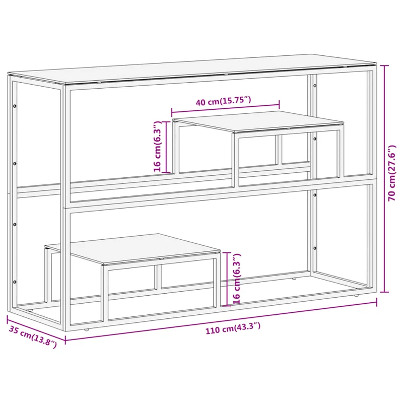 Table d'appoint console 110 x 35 x 70 cm acier inoxydable argenté et verre trempé DEC031333