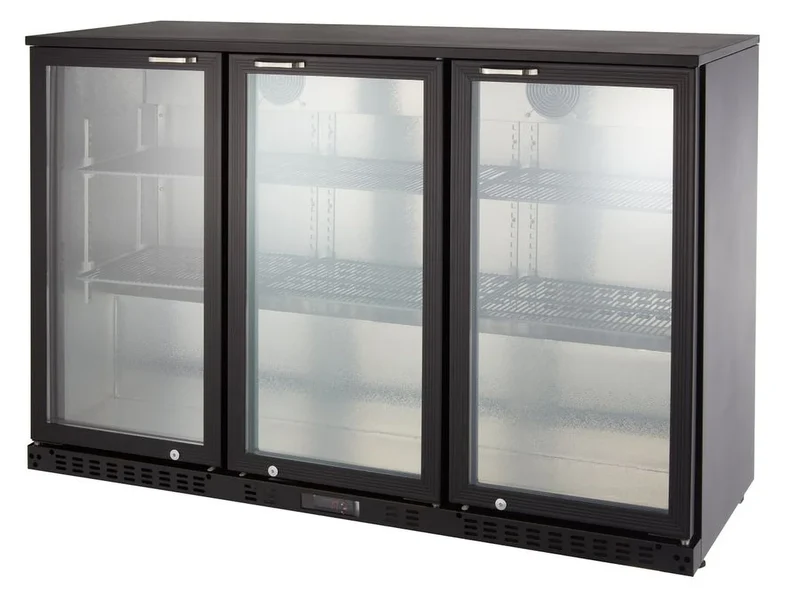 Armoire à boissons ECO 350 noire avec portes battantes, éclairage LED, encastrable sous plan de travail