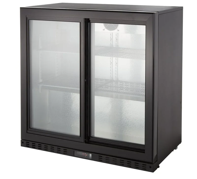 Armoire à boissons ECO 230 noire avec portes coulissantes, éclairage LED, encastrable sous plan de travail