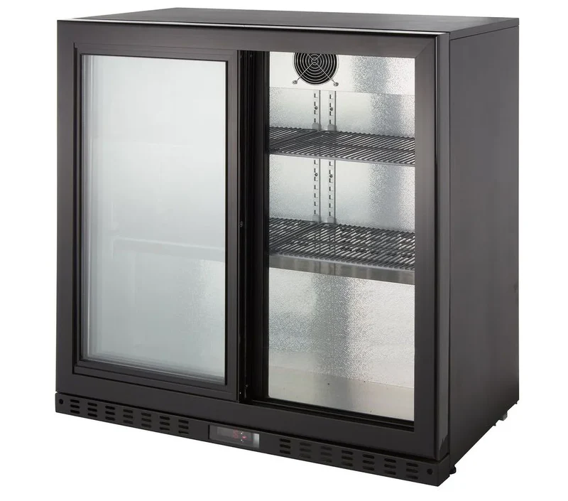 Armoire à boissons ECO 230 noire avec portes coulissantes, éclairage LED, encastrable sous plan de travail