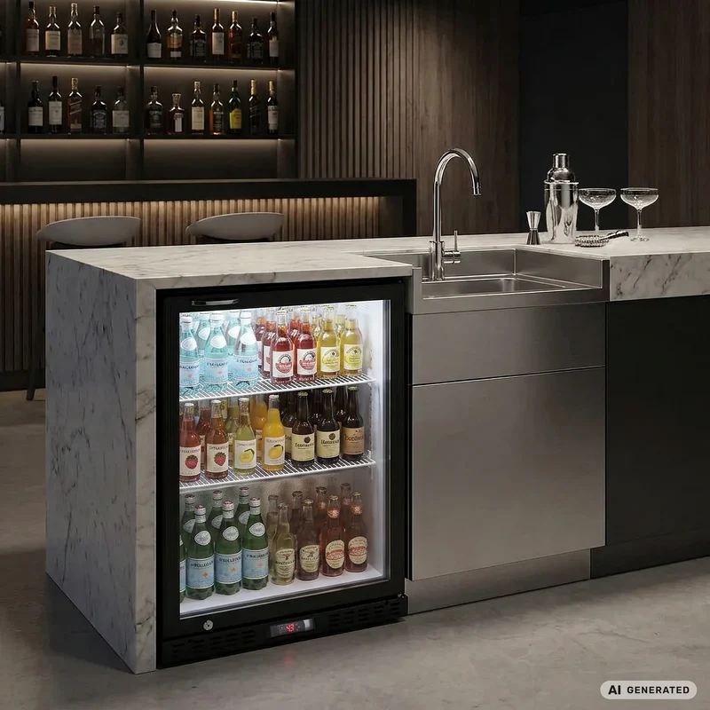 Armoire à boissons ECO 130 noire, éclairage LED, encastrable sous plan