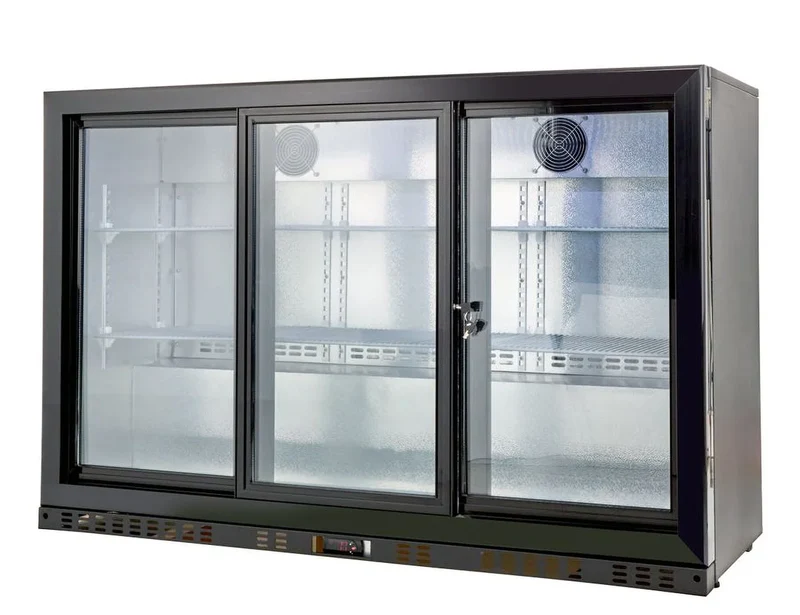 Armoire à boissons ECO 350 noire avec portes coulissantes, éclairage LED, encastrable sous plan de travail