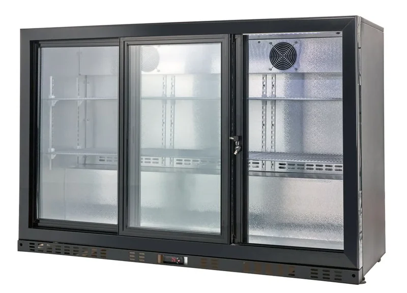 Armoire à boissons ECO 350 noire avec portes coulissantes, éclairage LED, encastrable sous plan de travail