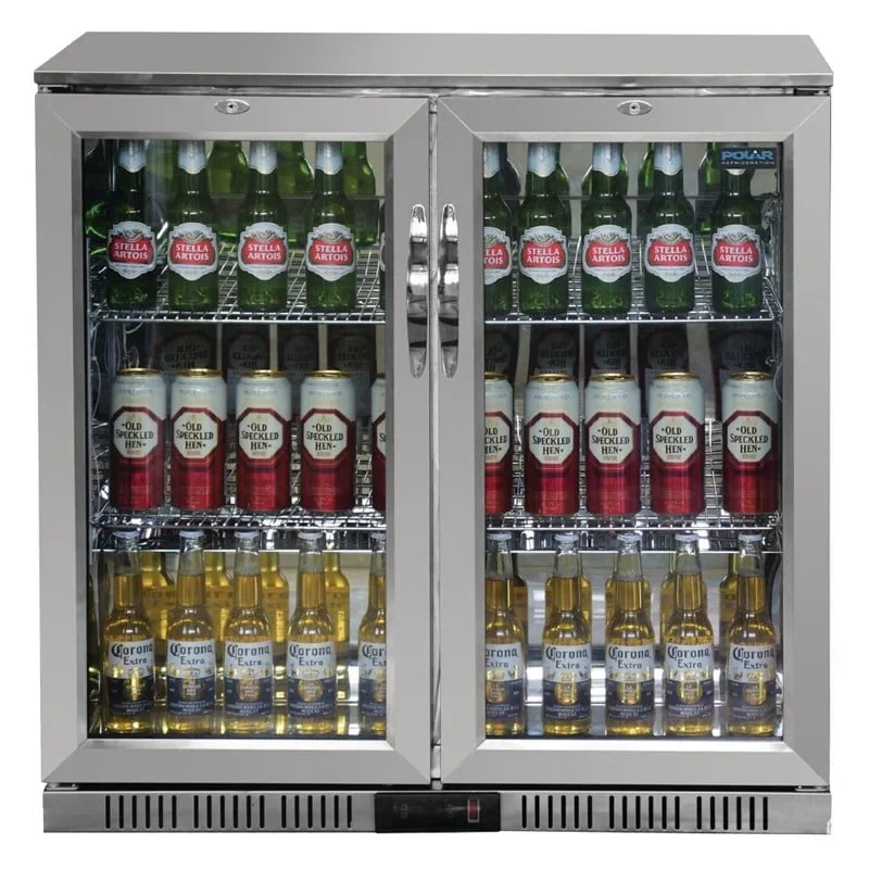 Arrière-bar réfrigéré en inox Polar Série G avec 2 portes battantes 208 L