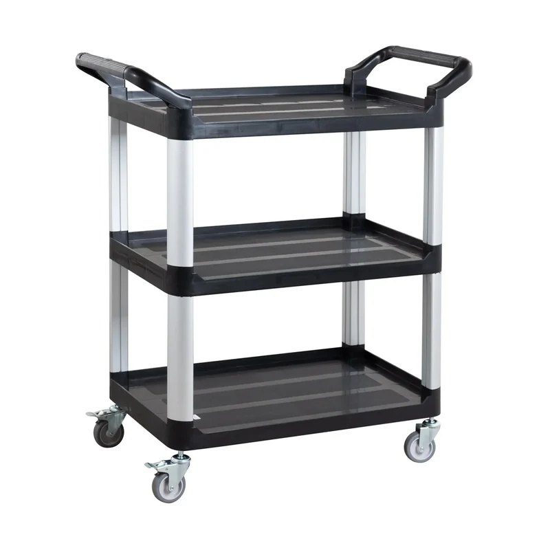 Chariot de service en polypropylène petit format avec roulettes, 3 niveaux, 87 x 43 x 94 cm