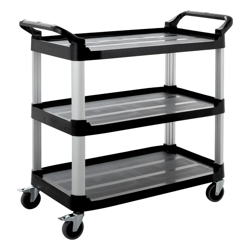Chariot de service en polypropylène grand format avec roulettes, 3 niveaux, 102 x 50 x 96 cm