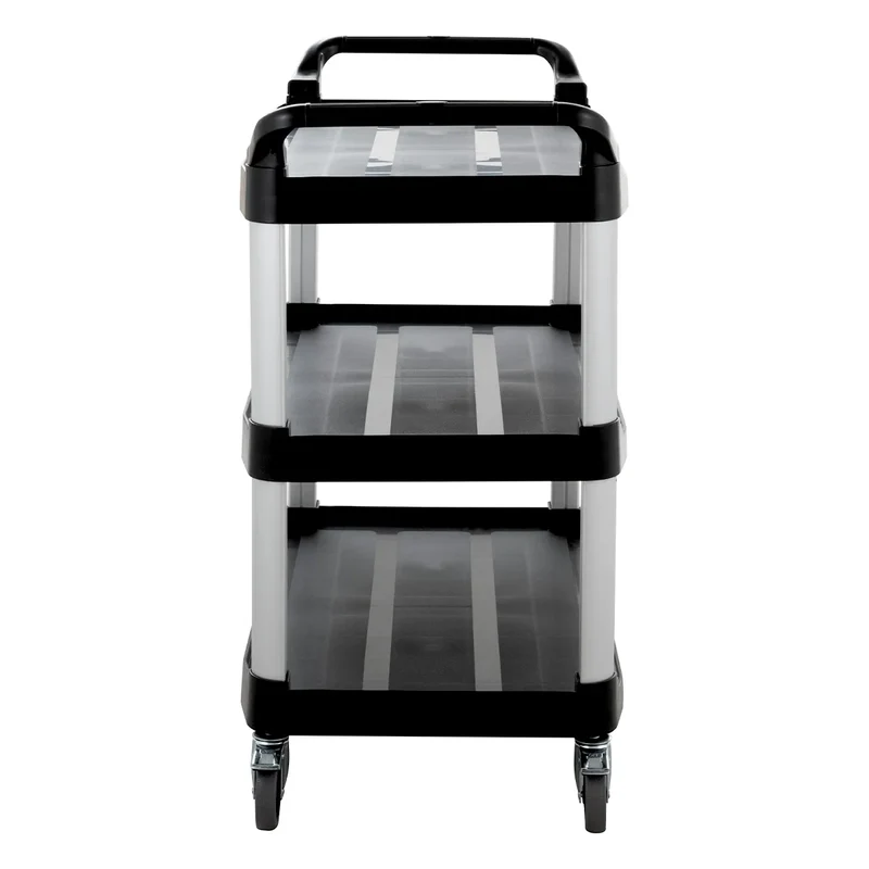 Chariot de service en polypropylène grand format avec roulettes, 3 niveaux, 102 x 50 x 96 cm